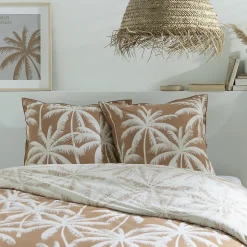 Parure de lit 2 personnes en coton 57 fils imprimé camel 240x220cm