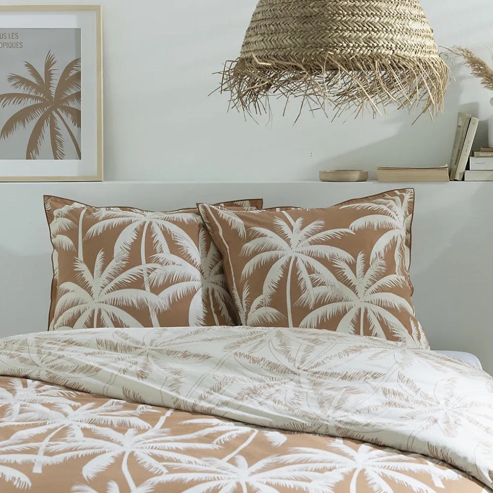 Parure de lit 2 personnes en coton 57 fils imprimé camel 240x220cm