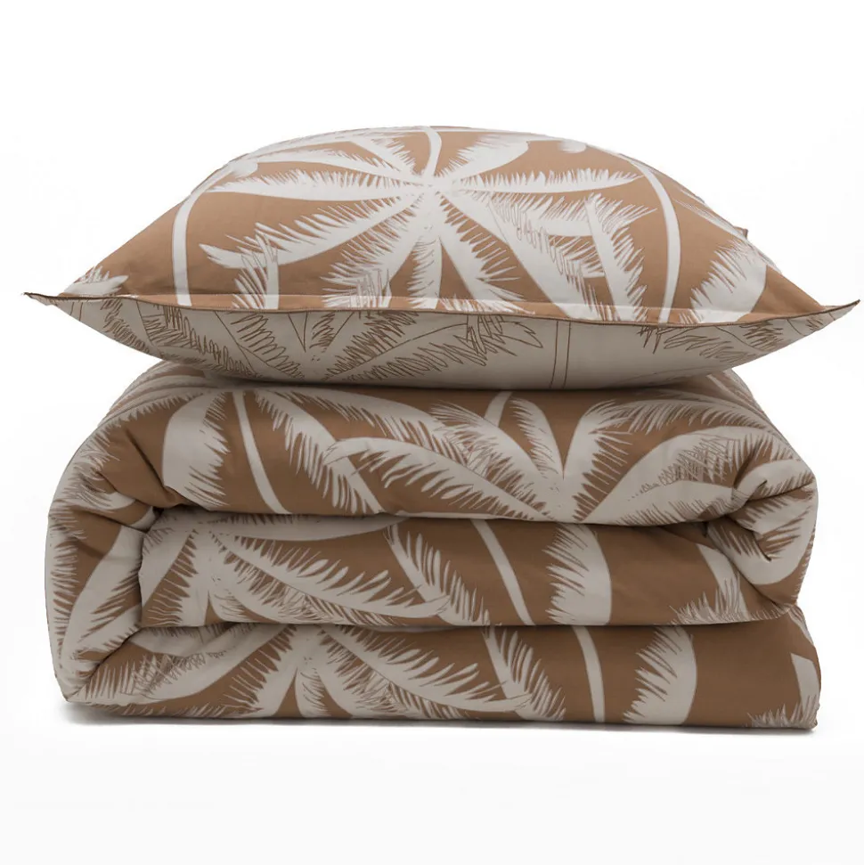 Parure de lit 2 personnes en coton 57 fils imprimé camel 240x220cm