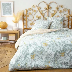 Parure de lit 2 personnes en coton 57 fils imprimé bleu 240x220cm