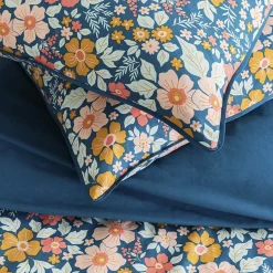 Parure de lit 2 personnes en coton 57 fils imprimé bleu 260x240cm