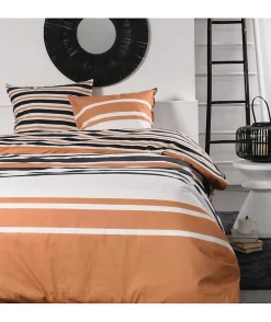 Parure de lit 2 personnes -TODAY - 240x200 cm - 100% Coton - Orange, Noir et Blanc