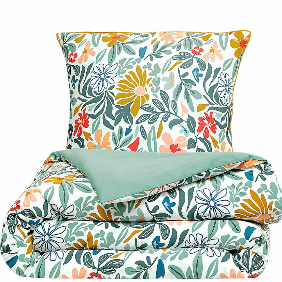 Parure de lit 2 personnes en satin de coton imprimé floral 240x220cm