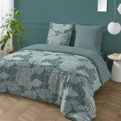 Parure de lit 2 personnes imprimé feuillage réversible 240x220cm