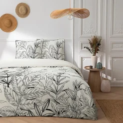Parure de lit 2 personnes en satin de coton imprimé végétal 240x220cm
