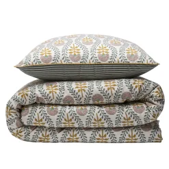 Parure de lit 2 personnes floral charme rayé 260x240cm