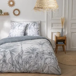 Parure de lit 2 personnes végétal réversible en coton 240x220cm