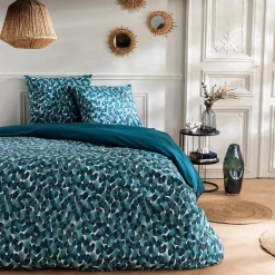 Parure de lit 2 personnes géométrique marine en coton 240x220cm