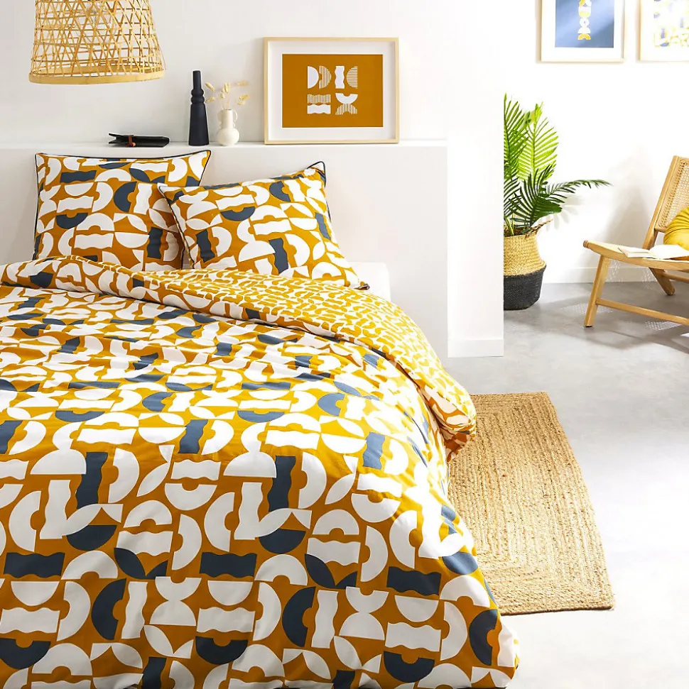 Parure de lit 2 personnes géométrique réversible 260x240cm