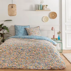 Parure de lit 2 personnes colorée réversible 260x240cm