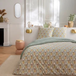 Parure de lit 2 personnes floral charme rayé 240x220cm