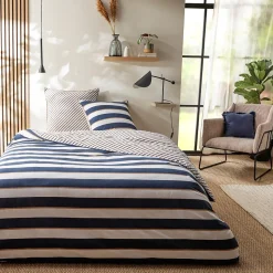 Parure de lit 2 personnes à rayures réversible 260x240cm