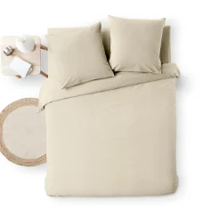 Parure de Lit 3 Pièces 100% Coton Fils Teints Meline beige 240 x 220 cm
