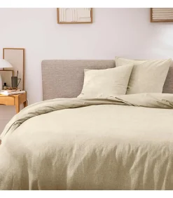 Parure de Lit 3 Pièces 100% Coton Fils Teints Meline beige 240 x 220 cm