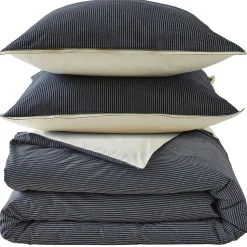 Parure de lit 3 pièces : housse 260x240 cm et taies 50x70 cm coton BRIXTON à rayures noires