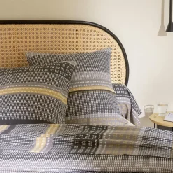 Parure de lit 2 pièces : housse 140x200 cm taie 65x65 cm 100% flanelle de coton JULES gris/jaune