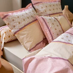 Parure de lit 3 pièces : housse 240x220 cm et taies 50x70 cm coton INOUK rose/beige