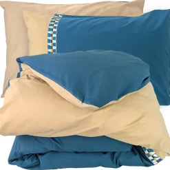 Parure de lit 3 pièces : housse 300x240 cm et taies 50x70 cm en percale de coton LINOA bleu cobalt