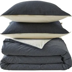 Parure de lit 3 pièces : housse 200x200 cm et taie 65x65 cm coton BRIXTON à rayures noires