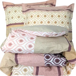 Parure de lit 2 pièces : housse 140x200 cm et taie 65x65 cm coton INOUK rose/beige