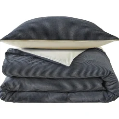 Parure de lit 2 pièces : housse 140x200 cm et taie 50x80 cm coton BRIXTON à rayures noires