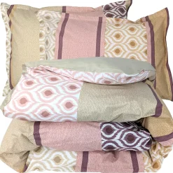 Parure de lit 3 pièces : housse 260x240 cm et taies 50x70 cm coton INOUK rose/beige