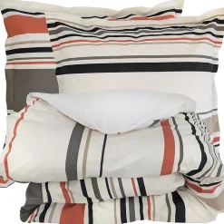 Parure de lit 3 pièces : housse 240x220 cm et taies 65x65 cm coton HUGO beige/corail