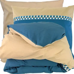 Parure de lit 3 pièces : housse 300x240 cm et taies 65x65 cm en percale de coton LINOA bleu cobalt