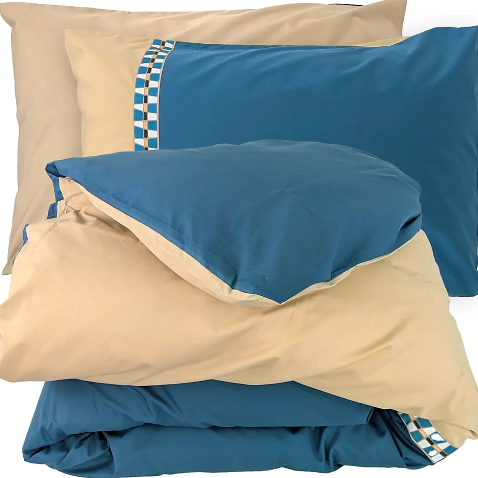 Parure de lit 3 pièces : housse 260x240 cm et taies 50x70 cm en percale de coton LINOA bleu cobalt