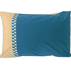 Parure de lit 3 pièces : housse 260x240 cm et taies 50x70 cm en percale de coton LINOA bleu cobalt