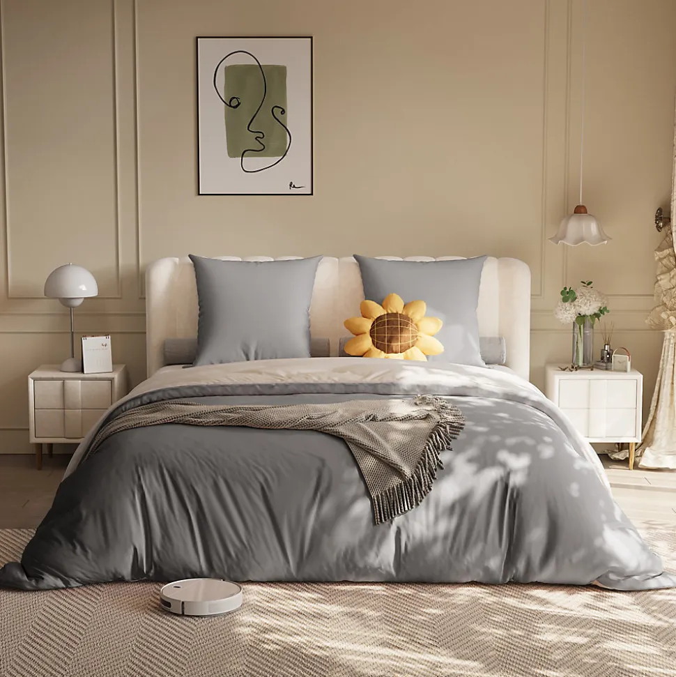 Parure de lit 4 pièces en Polyester, 160 x 200 cm, motif à carreaux esthétique en coton, résistante aux Plis , Gris