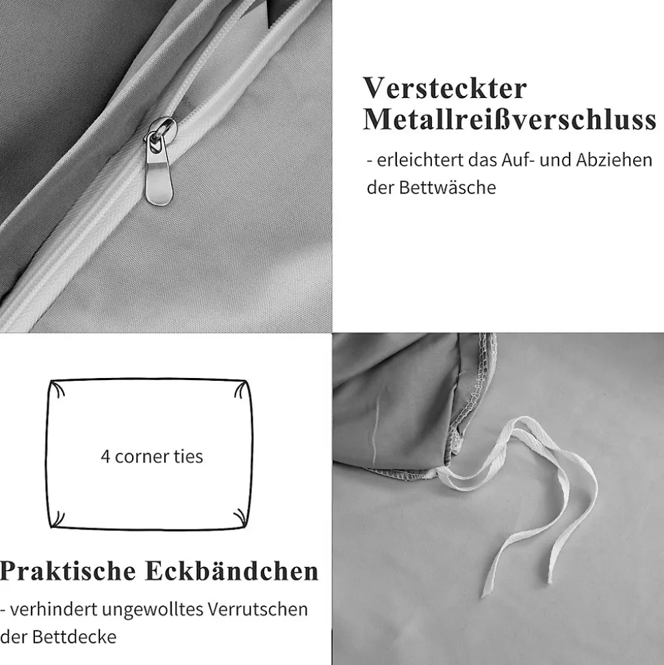 Parure de lit 4 pièces en Polyester, 160 x 200 cm, motif à carreaux esthétique en coton, résistante aux Plis , Gris