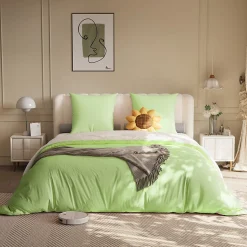 Parure de lit 4 pièces en Polyester, 160 x 200 cm, motif à carreaux esthétique en coton, résistante aux Plis, Vert