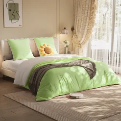 Parure de lit 4 pièces en Polyester, 160 x 200 cm, motif à carreaux esthétique en coton, résistante aux Plis, Vert