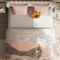 Parure de lit 4 pièces en Polyester, 140 x 200 cm, motif à carreaux esthétique en coton, résistante aux Plis, Rose