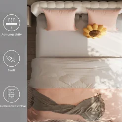 Parure de lit 4 pièces en Polyester, 140 x 200 cm, motif à carreaux esthétique en coton, résistante aux Plis, Rose