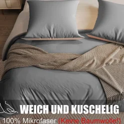 Parure de lit 4 pièces en polyester 140x200 cm, motif à carreaux style coton, résistante aux plis et à la décoloration - Gris