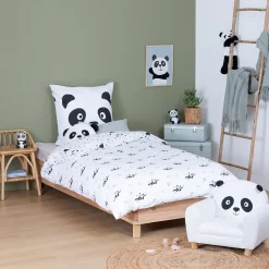 Parure de lit 2 pièces enfant panda Andy coton violet 140x200cm - Atmosphera