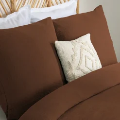 Parure de lit 3 pièces Flora gaze de coton marron 260x240cm - Atmosphera