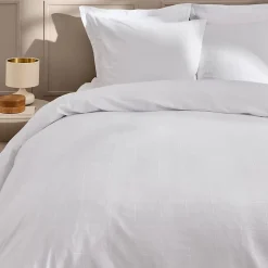 Parure de lit 3 pièces LINELLA Blanc- 240 x 220 cm Coton/Polyester lavé jacquard 57 fils