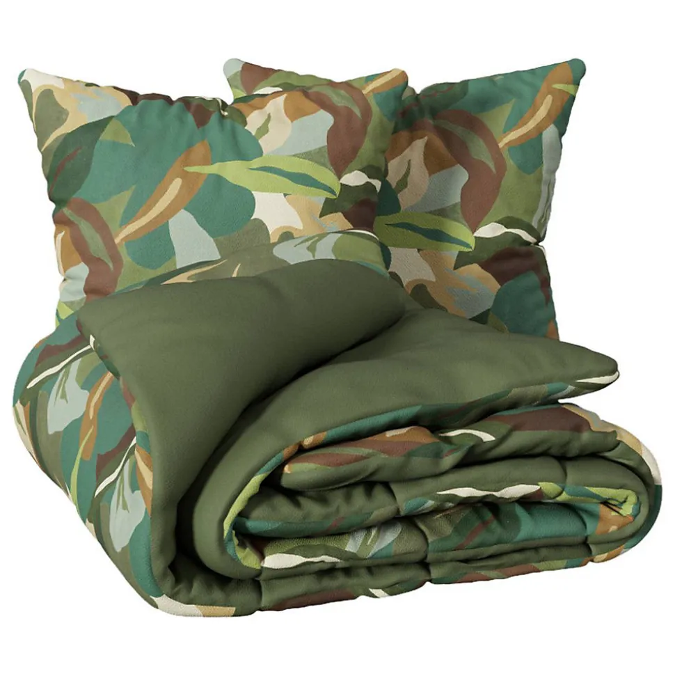 Parure de lit 3 pièces Renata percale de coton vert 240x220cm - Atmosphera