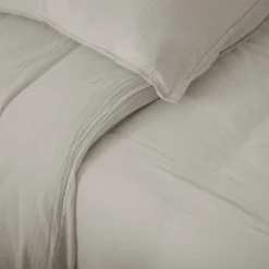 Parure de lit 3 pièces 240x220 cm et 65x65 cm mousseline de coton MILOS beige ficelle