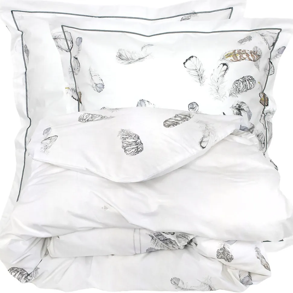 Parure de lit 3 pièces 200x200 cm taies 65x65 cm Percale pur coton PLUMES