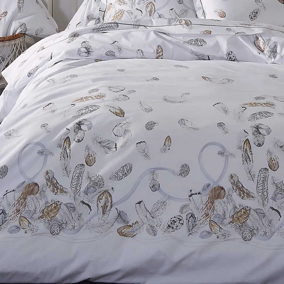 Parure de lit 3 pièces 200x200 cm taies 65x65 cm Percale pur coton PLUMES