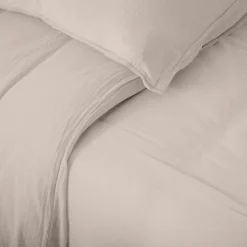 Parure de lit 3 pièces 260x240 cm et 50x70 cm mousseline de coton MILOS beige naturel