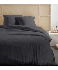 Parure de lit - TODAY - 123323 - 2 personnes - 240x220cm - Gaze de coton unie - Fusain