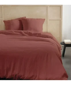 Parure de lit - TODAY - 123670 - 2 personnes - 240x220cm - Gaze de coton unie - Terracotta