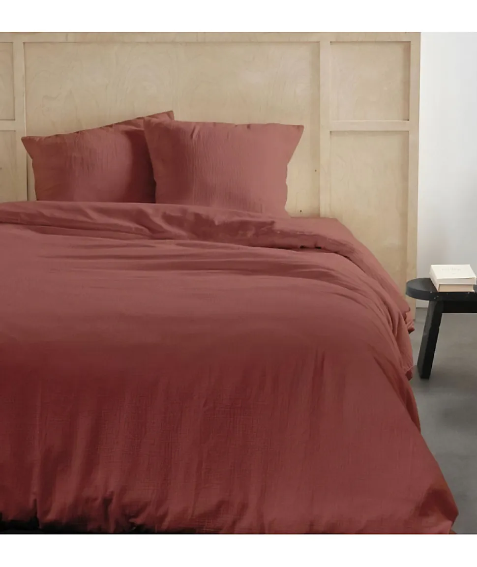 Parure de lit - TODAY - 123670 - 2 personnes - 240x220cm - Gaze de coton unie - Terracotta