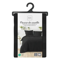 Parure de Lit 240 x 220 cm + 2 Taies Microfibre Unie CLÉO Noir