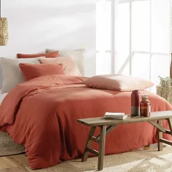 Parure de lit 140 x 200 cm double gaze coton uni 57 fils Angelia Sable